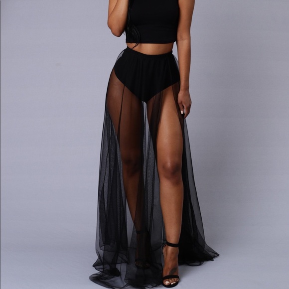 black mesh maxi skirt